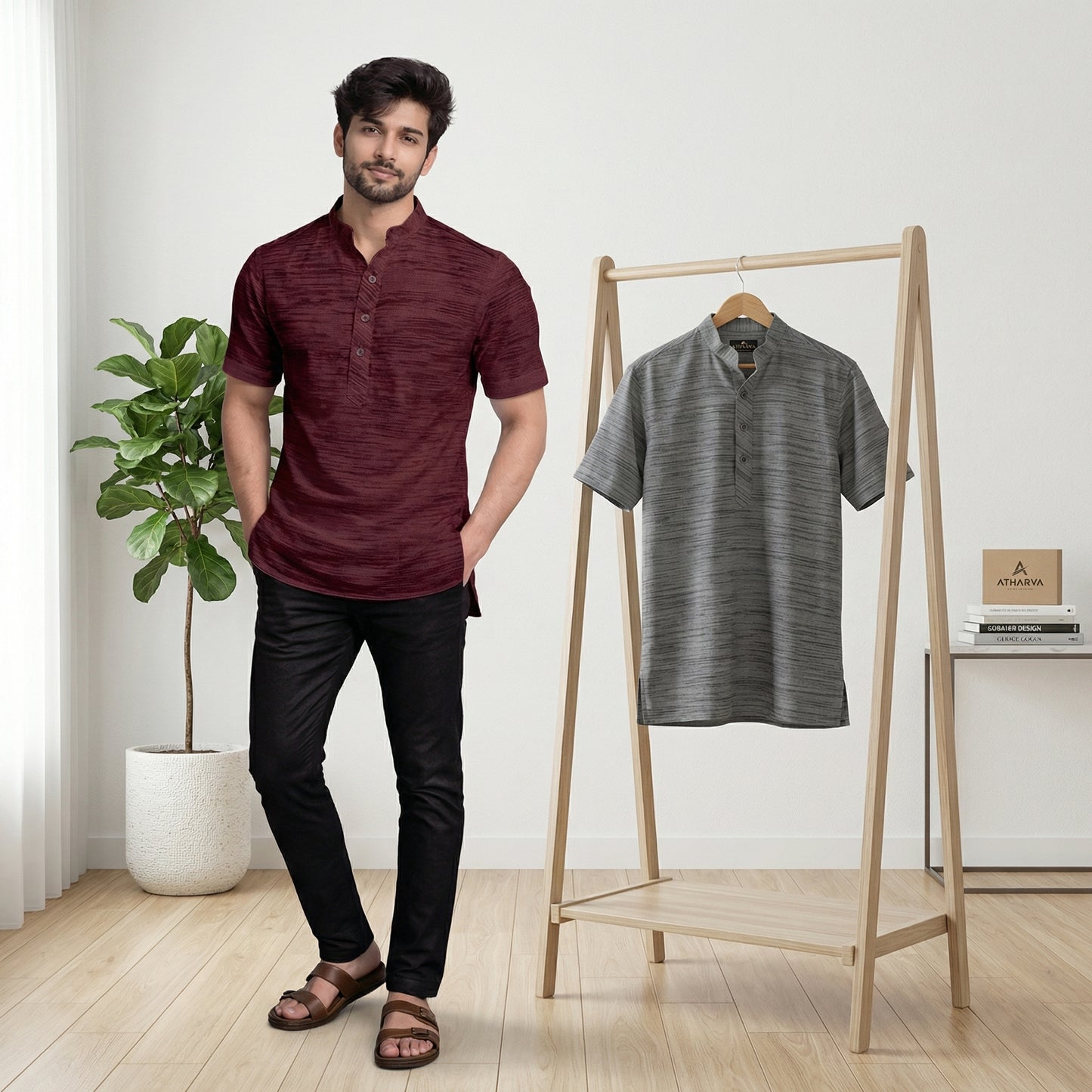 🌿 Modern Heritage: Pack of 2 Men's Premium Textured Short Kurtas 🌿