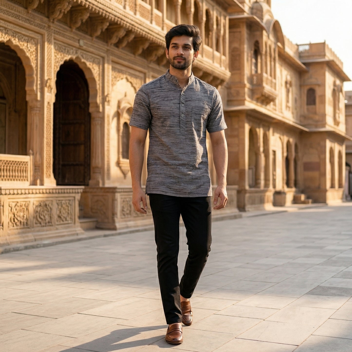 🌿 Modern Heritage: Pack of 2 Men's Premium Textured Short Kurtas 🌿