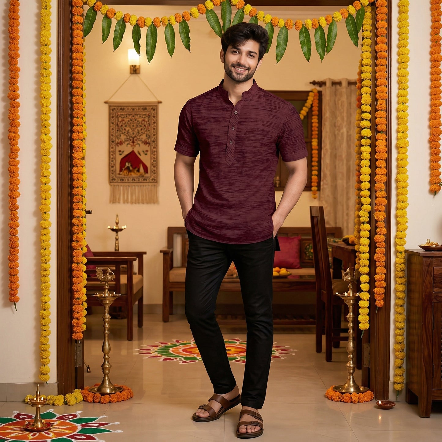 🌿 Modern Heritage: Pack of 2 Men's Premium Textured Short Kurtas 🌿