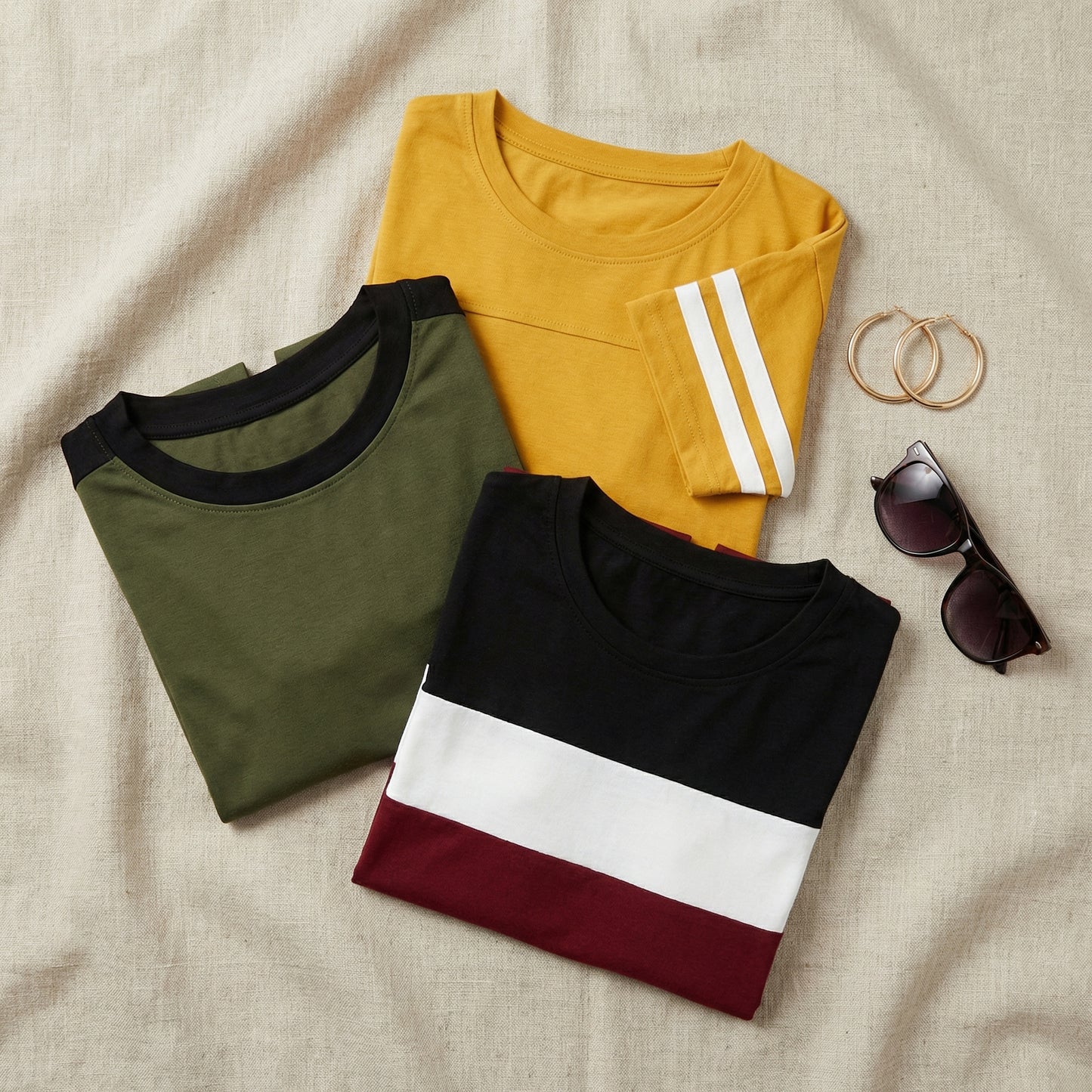 👕 Insta-Ready Vibes: Urban Color-Block Striped Tee Trio (Pack of 3) 👕