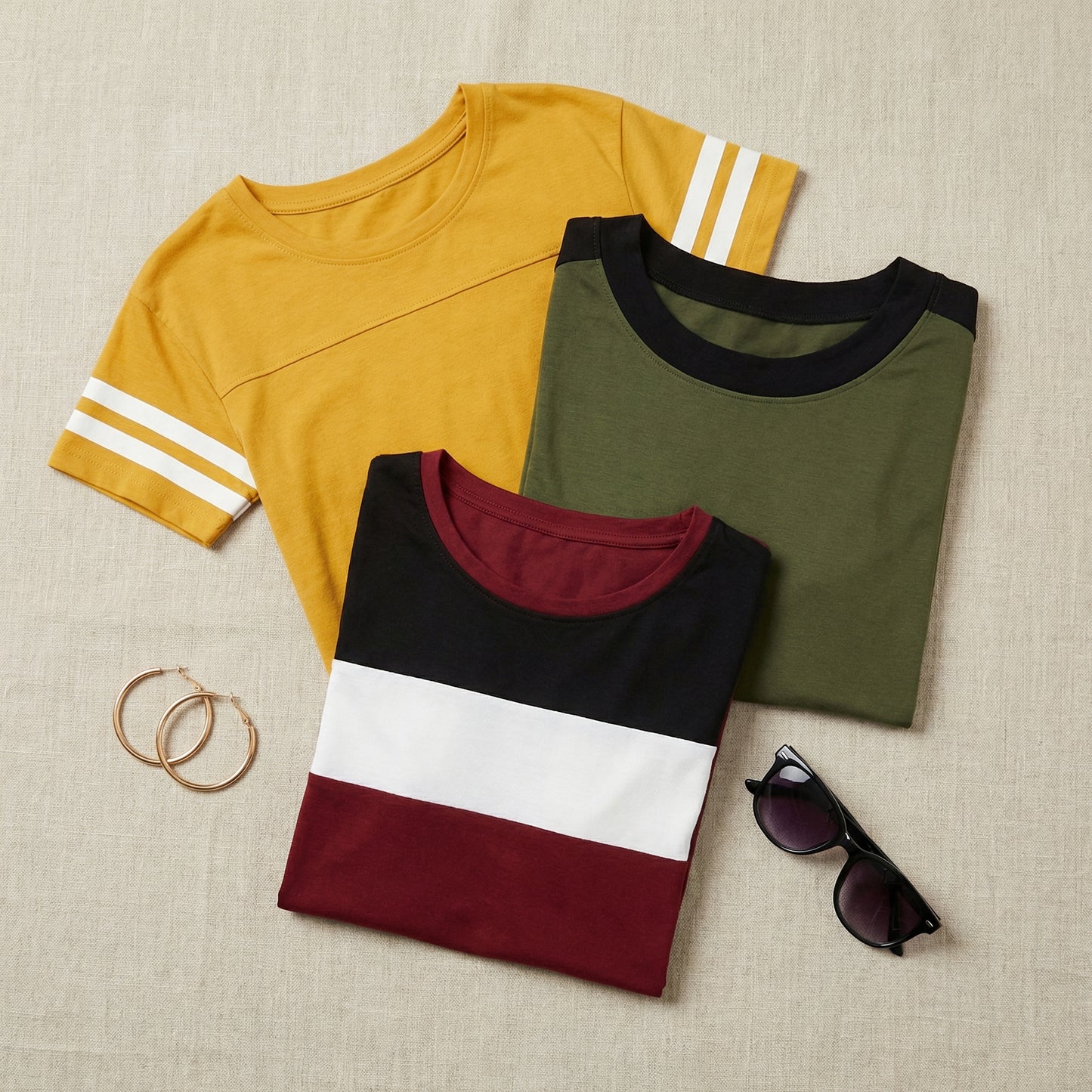 👕 Insta-Ready Vibes: Urban Color-Block Striped Tee Trio (Pack of 3) 👕