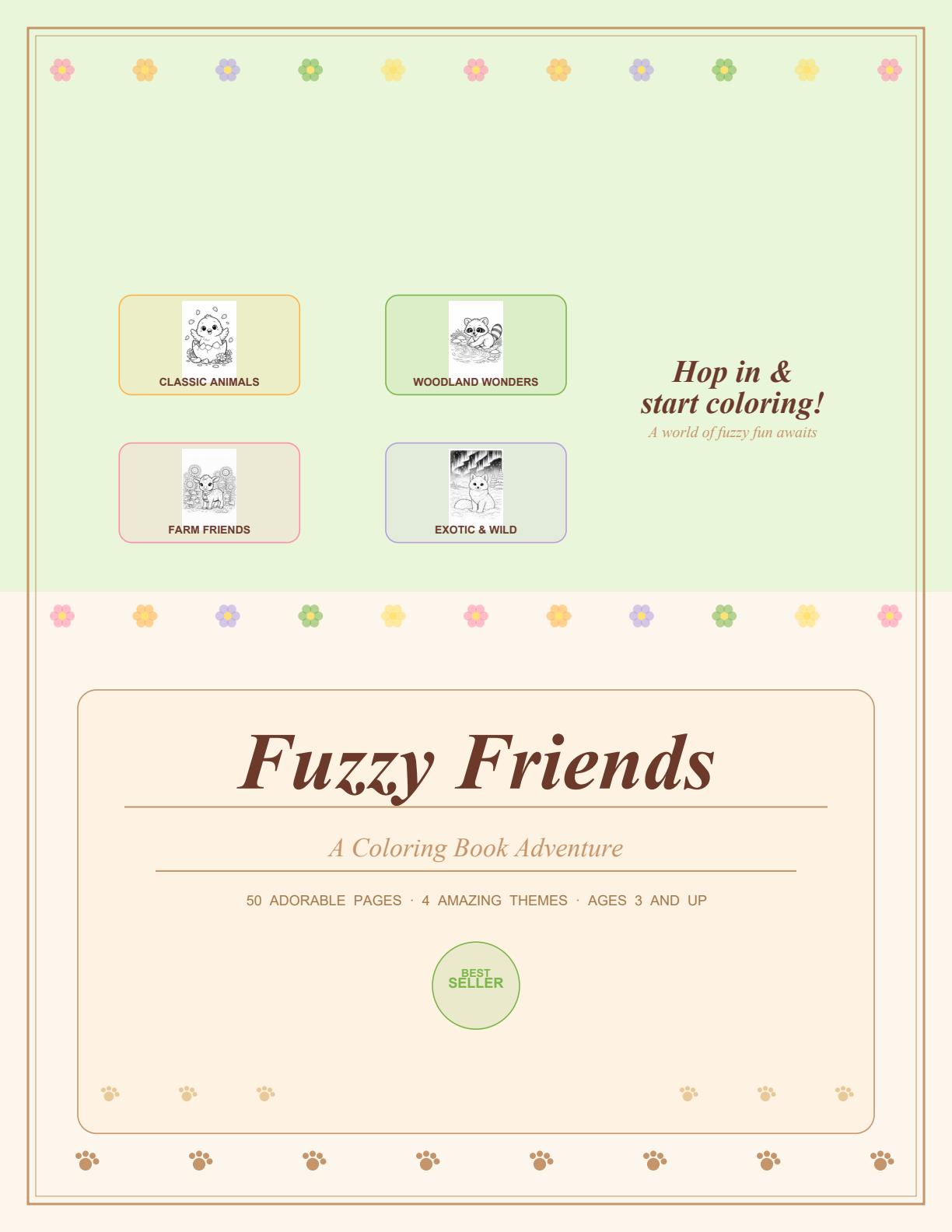 Fuzzy Friends — A Coloring Book Adventure (Digital Download) 🎨🐾