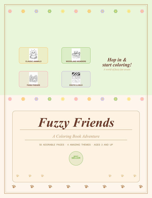 Fuzzy Friends — A Coloring Book Adventure (Digital Download) 🎨🐾