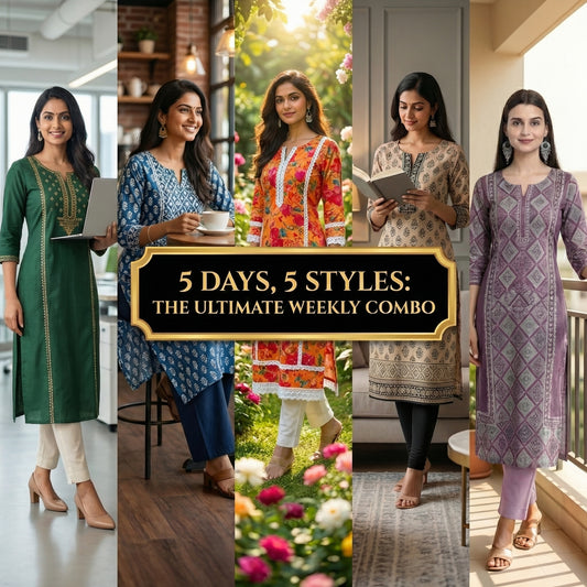 🌸 Women's Digital Printed Straight Kurti – Pack of 5 | Ethnic Wear Combo